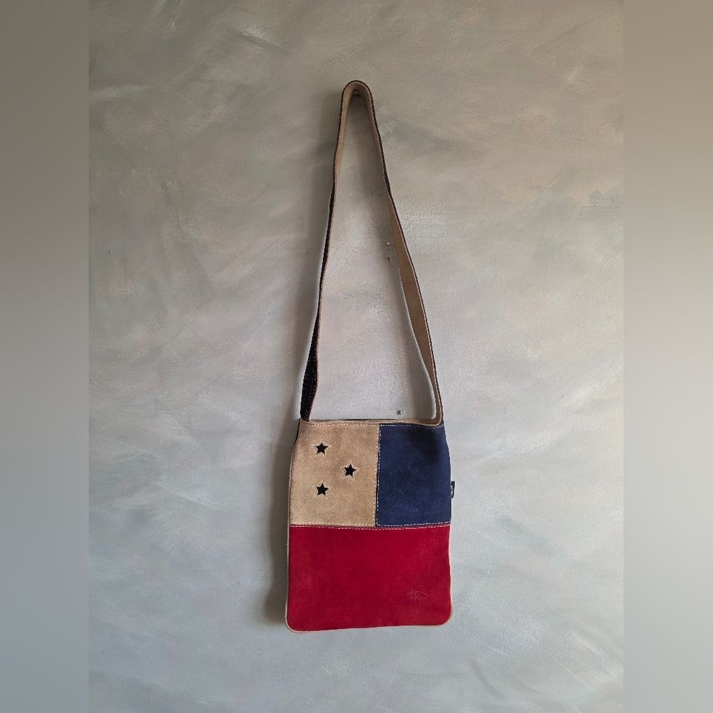 Suede Leather Patchwork Stars Red Blue Crossbody Slinp Hipster Bag Purse 10x13